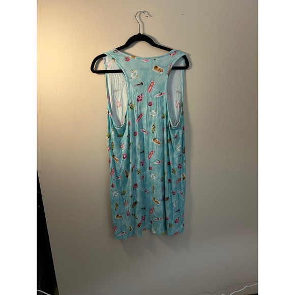 Soma XL Sleeveless Lounge Dress‎ Aqua Blue Novelty Print Beach Relax Sleepwear - Picture 3 of 4